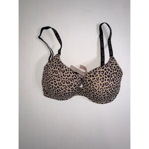 Victorias Secret Perfect Shape Leopard‎ Print Logo Strap Bra 32DD Tan Black